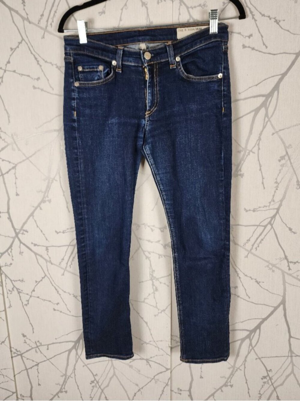 Rag & Bone Dark Wash Stretch Denim Mid Rise Skinny Capri Jeans
